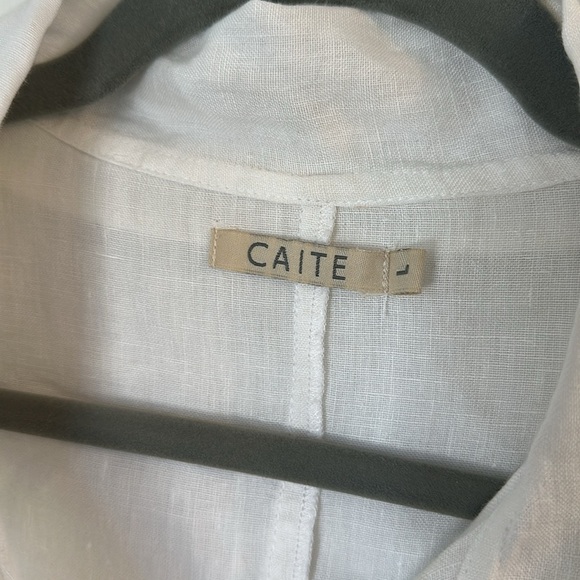 Caite for Athleta Embroidered linen top tunic button down white large - Picture 3 of 6